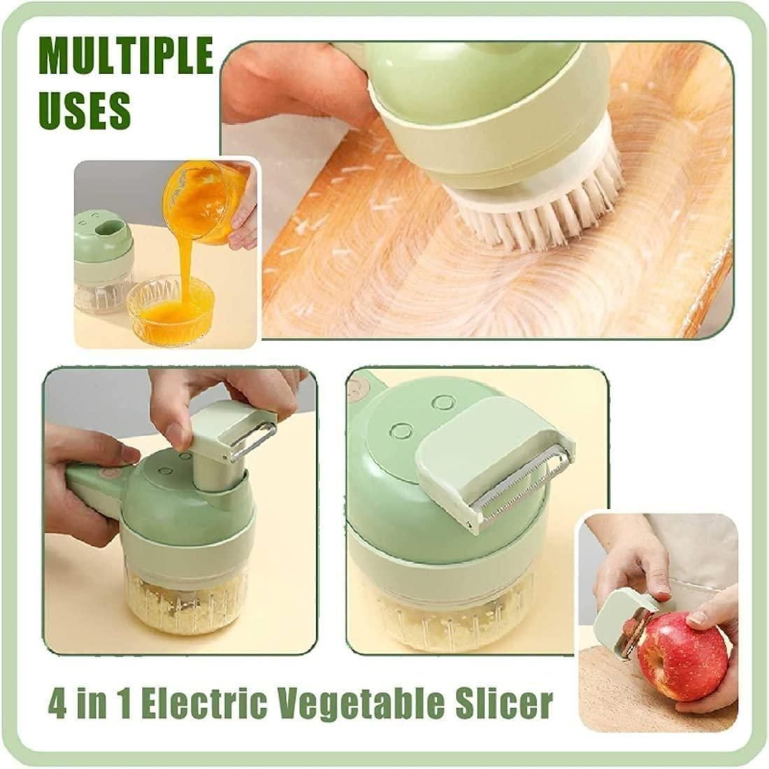 Portable Electric Vegetable Cutter Set | 4-in-1 Multifunction Chopper, Slicer, Grinder & Peeler for Kitchen