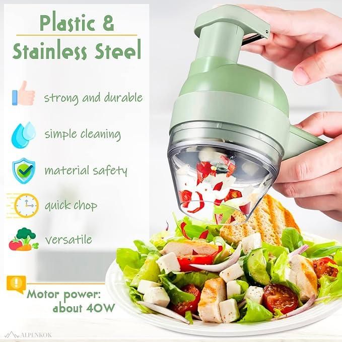 Portable Electric Vegetable Cutter Set | 4-in-1 Multifunction Chopper, Slicer, Grinder & Peeler for Kitchen