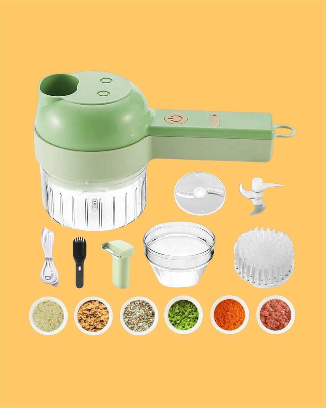 Portable Electric Vegetable Cutter Set | 4-in-1 Multifunction Chopper, Slicer, Grinder & Peeler for Kitchen