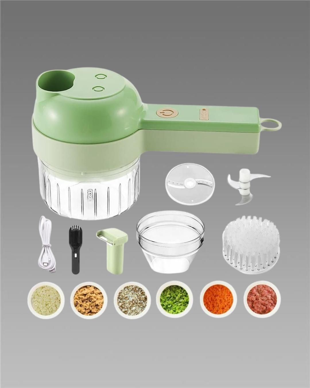 Portable Electric Vegetable Cutter Set | 4-in-1 Multifunction Chopper, Slicer, Grinder & Peeler for Kitchen