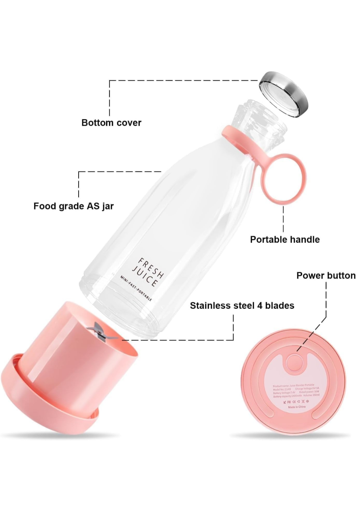 Travel Portable Mini USB Rechargeable Juicer Blender | Personal Smoothie & Shake Maker for Outdoor & Home