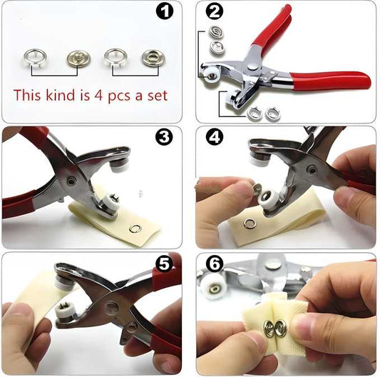 Metal Studs Snap Buttons 100 Sets with Pliers – 9.5mm Silver Copper Prong Fasteners for Clothes, Bags & DIY Crafts