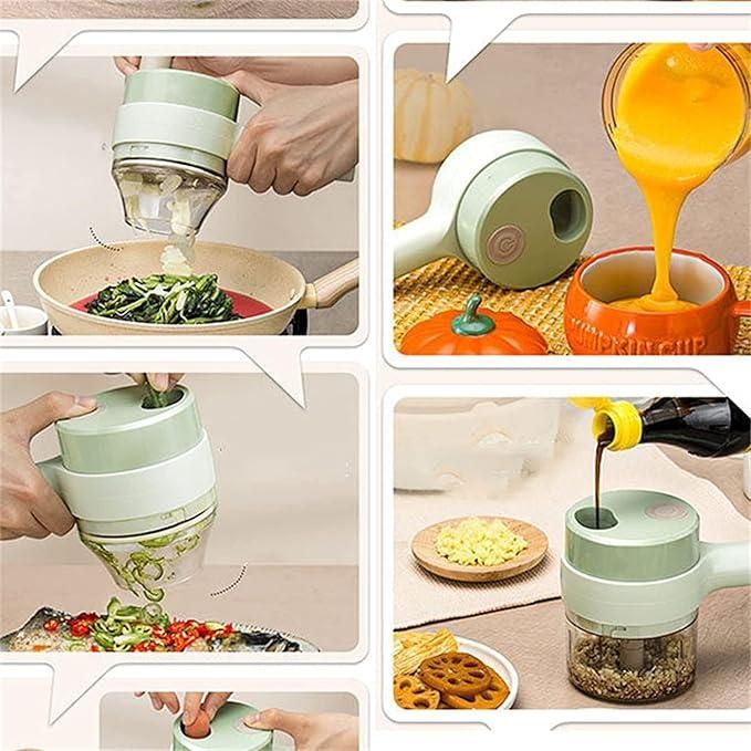 Portable Electric Vegetable Cutter Set | 4-in-1 Multifunction Chopper, Slicer, Grinder & Peeler for Kitchen