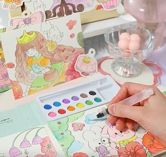 Cartoon Art Coloring Painting Set for Kids | Watercolor & Drawing Paper Book | Creative Painting Kit (Pack of 1)