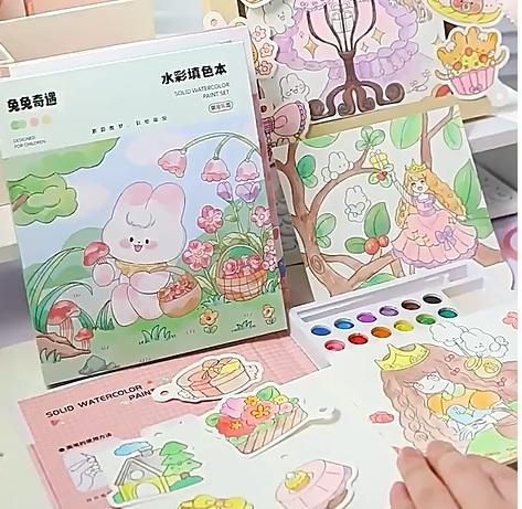 Cartoon Art Coloring Painting Set for Kids | Watercolor & Drawing Paper Book | Creative Painting Kit (Pack of 1)