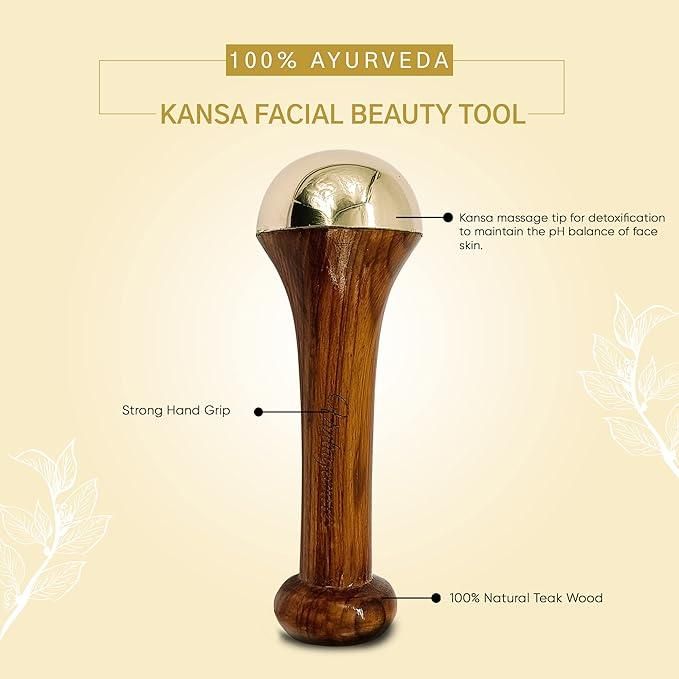 Kansa Face Massager with Wooden Handle – Ayurvedic Anti-Aging & Skin Detox Tool