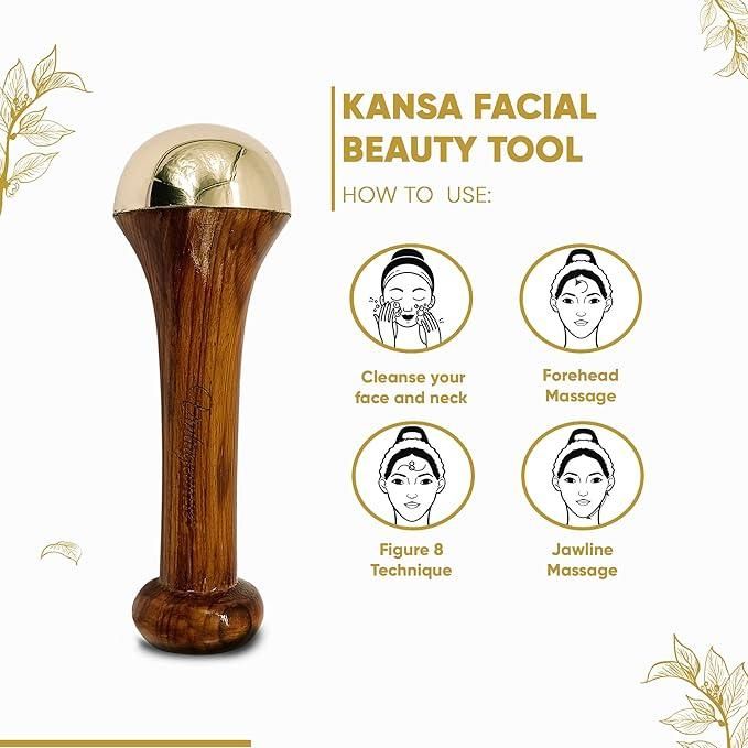 Kansa Face Massager with Wooden Handle – Ayurvedic Anti-Aging & Skin Detox Tool