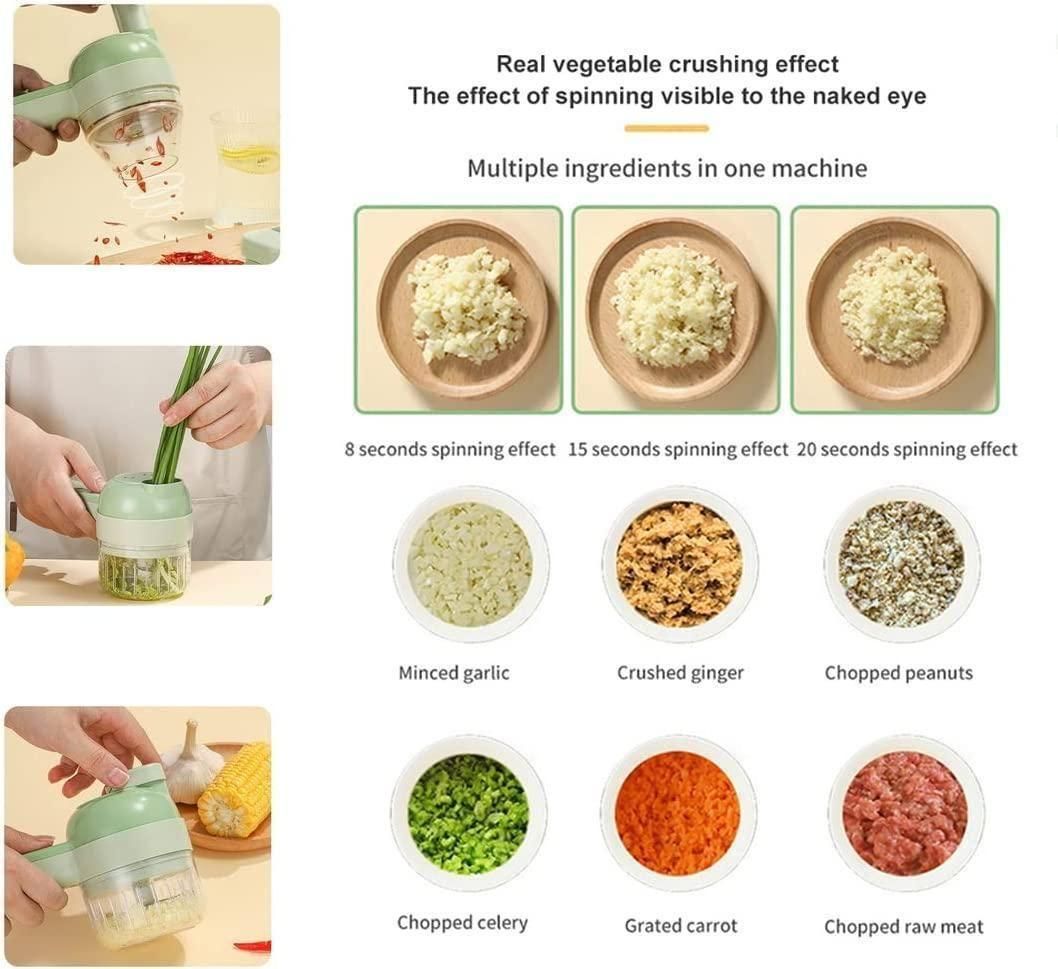 Portable Electric Vegetable Cutter Set | 4-in-1 Multifunction Chopper, Slicer, Grinder & Peeler for Kitchen