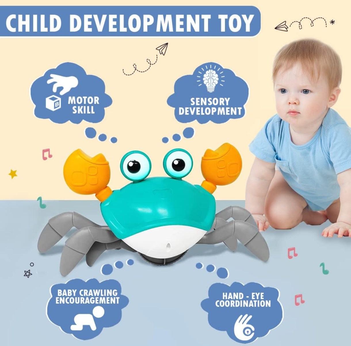 Baby Toys Infant Crawling Crab Toy | Interactive Musical Walking Crab with LED Lights for Kids & Toddlers