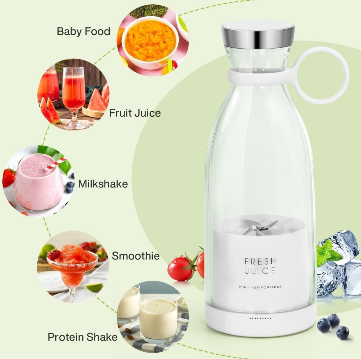 Travel Portable Mini USB Rechargeable Juicer Blender | Personal Smoothie & Shake Maker for Outdoor & Home